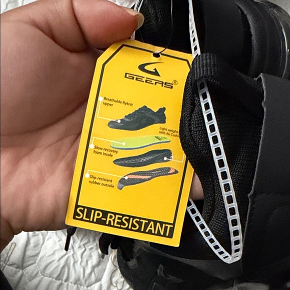 Black Lace-Up Slip-Resistant Sneakers with Neon Green Insoles - Picture 4 of 7